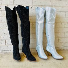 Denim Rhinestone, Rhinestone Boots, Concert Outfits, Vegas Baby, Rhinestone Dress, Cowgirl Boots, Tall Boots, Concert Outfit, Over The Knee