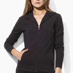 Black Fitted Zip Up Hoodie Jacket Black Ralph Lauren Outerwear For Work, Ralph Lauren Black Outerwear For Work, Ralph Lauren Black Fitted Outerwear, Ralph Lauren Black Tops For Fall, Ralph Lauren Zip, Yoga Jacket, Ralph Lauren Tops, Black Fits, Zip Up Hoodie