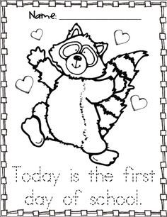 a coloring page with a teddy bear in the middle and hearts on it's back