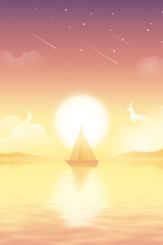 a sailboat floating on top of a body of water under a sky filled with stars