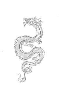 a black and white drawing of a dragon