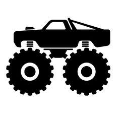 a black and white silhouette of a monster truck with four wheels on it's tires