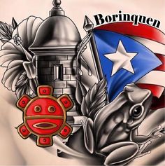 an image of a tattoo design with a turtle and flag in the background that says borinquen