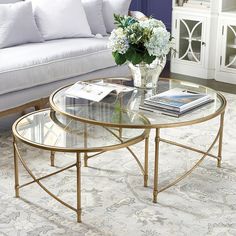 a living room filled with furniture and a glass coffee table on top of a rug