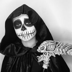 Reaper Face Paint, Grim Reaper Face Paint, Face Paint Skeleton, Kids Skeleton Face Paint, Grim Reaper Costume Kids, Grim Reaper Makeup, Kids Halloween Makeup, Paint Skeleton, Skeleton Face Paint