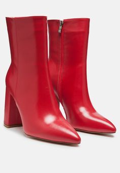 Red Block Heels, Casual Winter Boots, Red Leather Boots, Soft Leather Boots, Red Booties, Statement Shoe, Block Heel Boots, Leather Boot, Winter Shoes