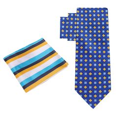 Blue, Yellow Geometric Shapes Tie Step up your style game with our newest blue and yellow geometric tie! Made from premium silk, this tie features a bold geometric pattern in shades of blue and yellow, perfect for adding a pop of color to your formal or business attire. The asymmetric design will set you apart from the crowd and help you make a lasting impression. Whether you're heading to a big meeting or a special event, this tie is sure to elevate your look. Don't miss out on this must-have a Modern Blue Ties For Business, Modern Blue Tie For Business, Blue Suit And Tie Accessories For Business In Summer, Blue Suit And Tie Accessories For Summer Business, Blue Neckwear For Business In Summer, Yellow Summer Business Ties, Tie Length, Formal Suits, Tie Set