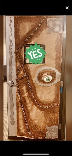 an open door with a sign that says yes on it