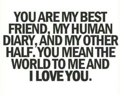 the words you are my best friend, my human diary and my other half you mean the world to me and i love you