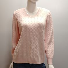 Name Brand - Karen Scott Color - Blush Size - Large Original Retail Price - 46.50 If You Have Any Questions Please Feel Free To Ask! Casual Stretch Knitted V-neck Sweater, Spring Cable Knit V-neck Sweater, Casual V-neck Pointelle Knit Sweater, Classic V-neck Textured Knit Sweater, Classic V-neck Spring Knit Top, Fitted Soft Knit V-neck Casual Sweater, Casual V-neck Sweater For Spring, Pink Stretch V-neck Sweater, Stretch Cotton V-neck Sweater