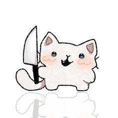 a drawing of a cat holding a knife