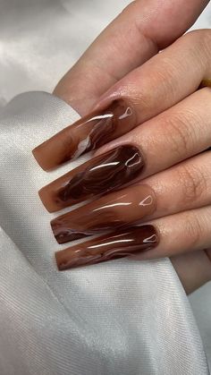 Shown in long square Nail glue included Prep kit sold separately Brown Nail Colors, Brown Nails For Fall, Nail Colors For Fall, Nails For Fall, Brown Acrylic Nails, Brown Nail, Brown Nails Design, Long Square Nails