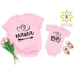 "Looking for an adorable mother daughter shirt set? Then these cute and trendy tees are a must have! NOTE: Each shirt is sold individually so moms with more than one 'mini' can purchase more than one mini shirt/bodysuit. ---> The unisex tees are super soft and it's sure to be your new favorite tee! I use name brand Bella+Canvas for all the adult shirts, and children's tee's and bodysuits. ---> The adult shirts in this listing are available in 14 colors, however if you would like a differen Mini Shirts, Mother Daughter Shirts, Mom Daughter Outfits, Mama And Baby, Outfit Matching, Trendy Tees, Monogram Stickers, Shirt Bodysuit, Daughters Shirt