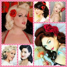 Pin-up wedding hair Misty Wedding, Pinup Wedding, Pinup Party, Black Red Wedding, Biker Wedding, Pinup Hair, Rockabilly Wedding, Pin Up Looks, Bridesmaids Hair