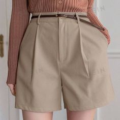 Cream Colored Pleated Shorts With Brown Button Front Closure And Zipper. Two Pockets. Never Used. Summer To Do List, Shein Shorts, Pleated Shorts, Cream Color, Womens Shorts, Zipper, Cream, Women Shopping, Color