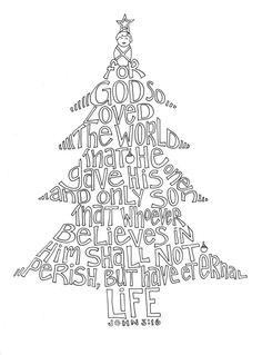 a christmas tree with words written in the shape of it and an image of a star on