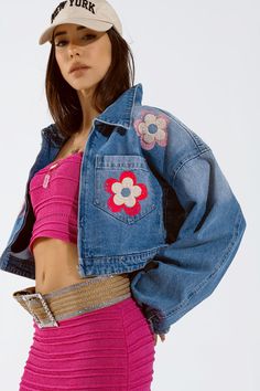 Embrace the boho vibe with our Denim Cropped Jacket, adorned with charming floral details. This jacket features a single breast pocket on the left side and is finished with a zipper for easy closure. Made from a blend of 85% cotton, 3% polyester, and 12% viscose, this rigid non-stretch denim jacket is perfect for spring and versatile enough to complement any outfit. Its relaxed fit and cropped length make it a stylish and comfortable choice for any casual occasion. Model Info: Model is wearing s Denim Cropped Jacket, Jacket Sleeves, Boho Fabric, Denim Details, Spring Wardrobe, Cropped Jacket, Jeans Jumpsuit, Boho Vibe, Estilo Boho