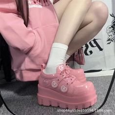 Color: Pink, size: 37 Thick Shoes, Kawaii Shoes, Fitness Watch, Pink Heels, Leather Shoes Woman, Pretty Shoes, Different Fabrics, Platform Shoes, Brunei