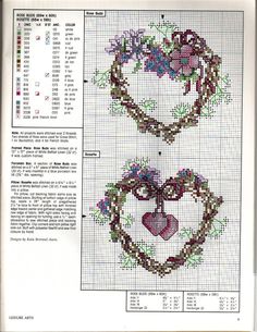 two cross stitch heart designs on a page