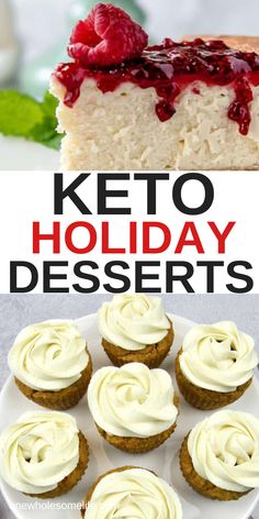 keto holiday desserts with white frosting and raspberries