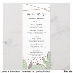 a menu card for a cactus themed wedding