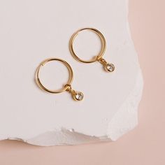 CZ Hoops Dainty Single Brass Hoop Earring, Minimalist 14k Gold Bezel Set Earrings, Adjustable Small Brass Hoop Earrings, Gold Bezel-set Dangle Earrings, Small Hoop 14k Gold-filled Earrings, Sterling Silver Hoops, Silver Hoops, 14kt Gold, Bezel Setting