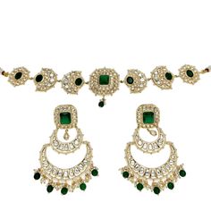 Handmade Style: Necklace and Earrings Set Material: 22k Yellow Gold Plated, Lab Simulated Emerald Stones, Kundan Stones, Pearls Size: Earrings measure 3.5 inches long Imported Please Note: This necklace and earrings are sold as a set. Item Number: 6939 Green Kundan Choker Necklace, Gold Kundan Necklace With Hand-set Emeralds, Festival Kundan Emerald Necklace, Bollywood Style Green Kundan Choker, Intricate Kundan Emerald Necklace Gift, Traditional Chic, Dramatic Earrings, Necklace And Earrings Set, Emerald Stone