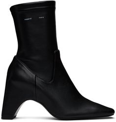 Ankle-high buffed leather slip-on boots in black. · Pointed square toe · Elasticized collar · Logo printed at outer side · Bonded jersey and buffed leather lining · Covered modified block heel with rubber injection · Polished leather sole · Heel: H3 Supplier color: Black Bridge Stretch, Stretch Boots, Slip On Boots, How To Stretch Boots, Leather Slip Ons, Black Boots, Block Heels, Apparel Accessories, Ankle Boots