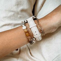 Experience elegance on your wrist with the Cleta womens leather apple watch band. Firstly, srafted with premium vegan leather, this strap transforms your Apple Watch into a statement piece of minimalist beauty. Secondly, the smooth texture of the band paired with its slim profile offers both comfort and sophistication, making it a perfect accessory for any occasion. Color and style are at the forefront of this design. Additionally, you can choose from three stunning hardware colors - Rose Gold, Adjustable White Apple Watch Band For Everyday, White Watch Bands With Bracelet Strap, Trendy White Apple Watch Band For Everyday Use, Adjustable Leather Apple Watch Band, Modern White Apple Watch Band For Everyday Use, Trendy Everyday Watches With Leather Strap, White Bracelet Strap Apple Watch Band For Everyday Use, Trendy Everyday Leather Strap Apple Watch Band, Trendy Leather Strap Watch Accessories