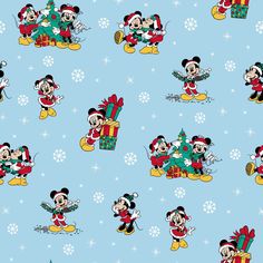 mickey and minnie mouse christmas fabric with snowflakes