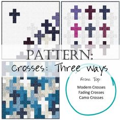 three different cross designs with the text, pattern crosses three ways from top to bottom