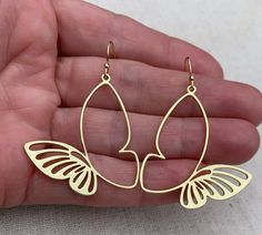 SALE Gold Butterfly Earrings Gold Wing Earrings Gold - Etsy Whimsical Gold Metal Earrings, Whimsical Gold Hoop Earrings Gift, Whimsical Gold Hoop Earrings As Gift, Whimsical Gold Hoop Earrings For Gift, Nickel-free Bird-shaped Earrings For Gifts, Gold Butterfly Earrings, Big Butterfly, Butterfly Earrings Gold, Gold Wing