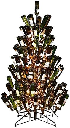 a tree made out of wine bottles is shown