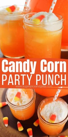 candy corn party punch in mason jars