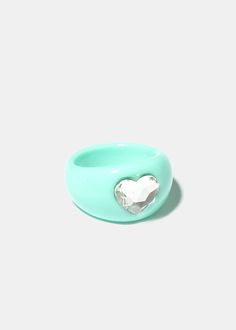 Rhinestone Heart Ring Teal JEWELRY - Shop Miss A Heart Shape Ring, Color Rings, Ring Heart, Heart Shaped Rings, Heart Gemstone, Rhinestone Heart, Ring Dainty, Color Ring, Heart Shape