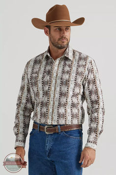 Wrangler 112346071 Checotah Western Snap Shirt Southwest Print, Southwestern Print, Work Boots Men, Wrangler Jeans, Western Shirt, Western Dresses, Western Shirts, Cut Jeans, Cotton Style