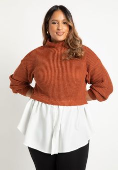 Twofer Skirted Sweater | Eloquii Office Outfits Women Plus Size, Faux Fur Sweater, Plus Size Fall, Office Outfits Women, Plus Size Cardigans, Sweater Women's, Long Sleeve Knit Sweaters, Knit Turtleneck Sweater, Stylish Plus