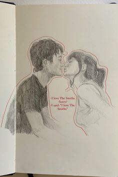 an open book with a drawing of two people kissing and the words i love the south on it