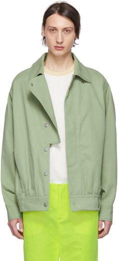 Acne Studios: Grey Orton Jacket | SSENSE Cotton Outerwear With Button Cuffs For Streetwear, Spring Cotton Outerwear With Button Cuffs, Acne Studios Jacket, Cotton Twill Jacket, Green Leather Jackets, Burgundy Jacket, Cashmere Jacket, Twill Jacket, Studio Blue