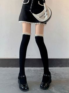 This price is for a pair of stockings, others are not included. Winter Leg Warmers For School, Elegant Knee-high Winter Stockings, Retro Fitted Stockings, Thigh High Winter School Legwear, Trendy Knee-high Socks For School, Knee-high Winter Stockings For School, Winter Knee-high Stockings, Black Winter Stockings For School, Aesthetic Shoes