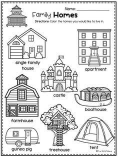 the worksheet for children to learn how to write and draw their own homes