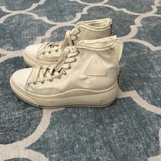 Worn Once. Great Shoes And Fun Take On Platform Sneakers. Love Them But They Don’t Fit My Feet. Platform High Tops, Platform Sneakers, High Tops, Color White, Size 10, Women Shoes, Sneakers, Women Shopping, White