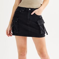 Step into style with this Juniors' SO® Denim Cargo Mini Skirt.Click on this WOMEN'S GUIDE to find the perfect fit and more! Step into style with this Juniors' SO® Denim Cargo Mini Skirt. Click on this WOMEN'S GUIDE to find the perfect fit and more! FEATURES Traditional 5-pocket design with 2 cargo pockets Zipper closureFIT & SIZING 6-in. inseam Low rise sits on the hipFABRIC & CARE Cotton, spandex Machine wash ImportedRESPONSIBLE Tested for harmful substances STANDARD 100 by OEKO-TEX® CERTIFIED Red Hood Costume, Plus Size Cargo, Cargo Mini Skirt, Pocket Skirt, Denim Cargo, Cargo Pocket, Bottom Clothes, Skirts With Pockets, Black Denim