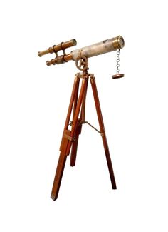 an old telescope is sitting on a tripod