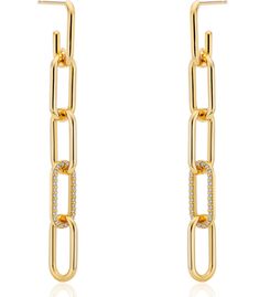 PRICES MAY VARY. DESIGN: This pair of paperclip chain link drop style earrings by OZEL JEWELRY & GIFT is characterized by the shape of recent hardware trend. Our chain earrings are made of premium quality brass with 14k gold plating. These drop & dangle earrings are connected by 2 small oval / square shaped hoops. One of the chains covered with Cubic Zirconia, which will make you special look. FASHION & LOOK: Our sparkling paperclip earrings are nice way to improve and protect gorgeousness in yo Gold Dangle Earrings With Paperclip Chain, 14k Gold Dangle Earrings With Box Chain, Modern Gold Chain Link Earrings, Elegant Gold Chain Link Earrings, Gold-plated Chain Link Earrings, Gold Plated Chain Link Earrings, Gold Earrings For Women, Stud Style, Link Earrings