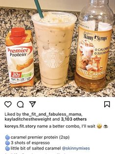 two drinks sitting next to each other on top of a counter with an instagramt