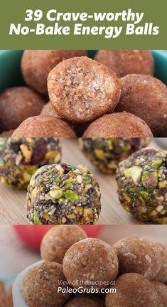 three different types of no bake energy balls