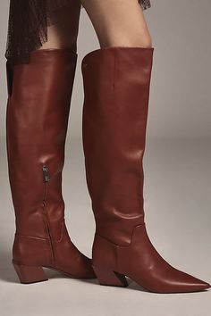 Leather upper Synthetic insole Rubber sole Side zip Imported | Gwyn Knee-High Boots by Sarto in Brown, Women's, Size: 7.5, Leather/Rubber at Anthropologie Franco Sarto Boots, Brown Knee High Boots, Brown Fits, Black Knee High Boots, Black Knees, Black Boots Women, Franco Sarto, Brown Boots, Over The Knee Boots