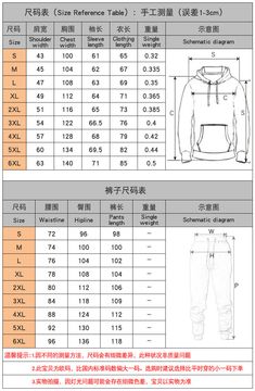 the size and measurements of an unisex hoodie sweatshirt and sweatpants for men