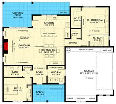 the floor plan for a house with two master suites and an attached garage area, which is